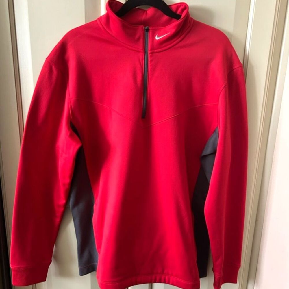 Nike Golf Red Quarter-Zip Pullover with Gray Panels - Size Large